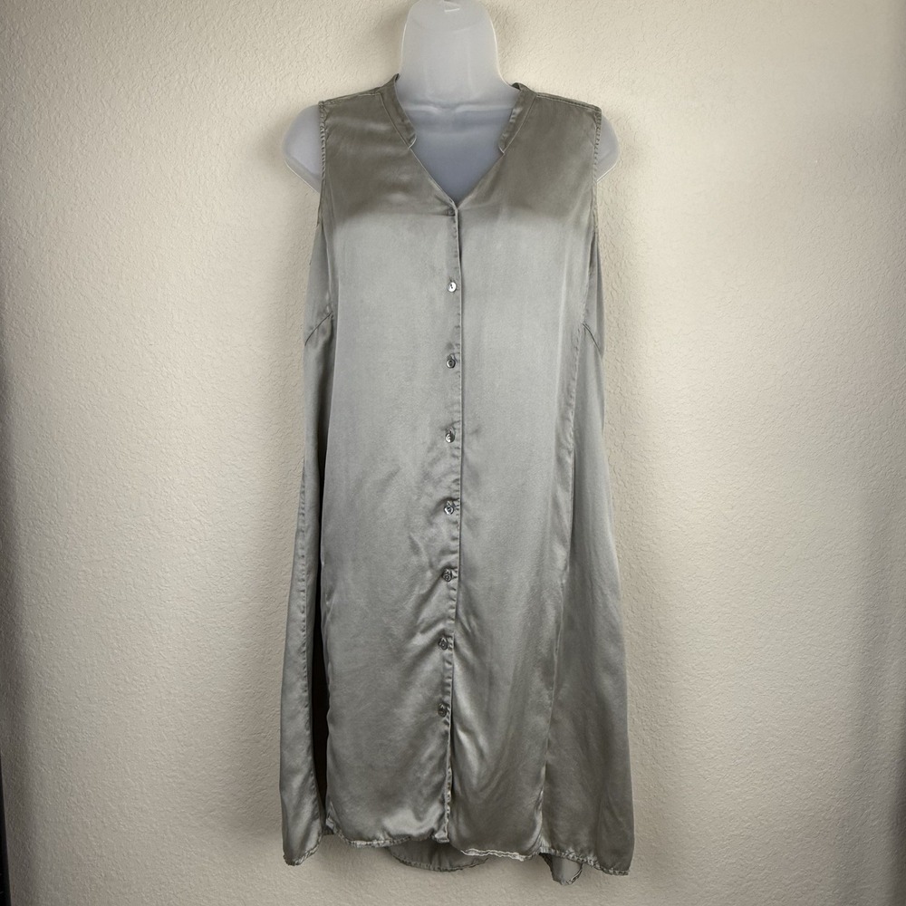 Eileen Fisher 100% Silk Sleeveless Button Down Dress‎ Sz S Quiet Luxury Chic